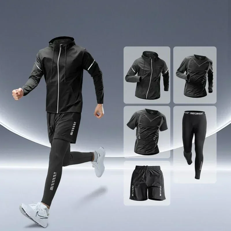 Running Gear Quick Dry - Herensportkleding hardloopset, nauwsluitend, sneldrogend, voor herfstnachtritten,