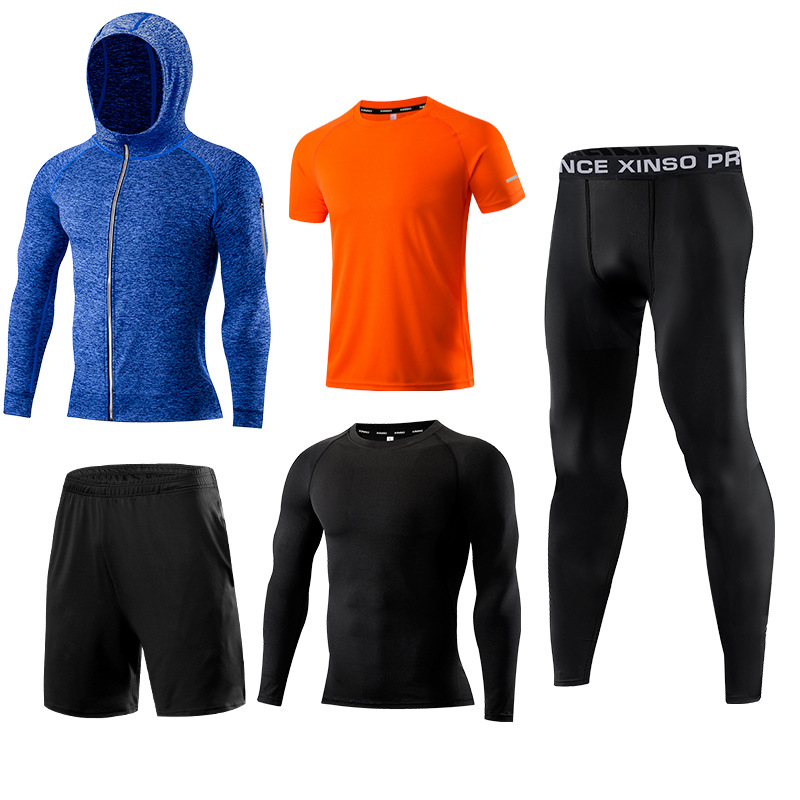 Running Gear Quick Dry - 5-delige fitnesskledingset voor heren, sneldrogend gymsportpak